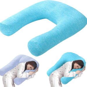 HOMBYS Cooling U Shaped Pillow for Neck, Contour Shoulder Pillow for Side Sleepers, Ergonomic Body Pillows for Adults, Hug Pillow with Washable Cover for Back, Shoulder Pressure Reduce (Light Blue)