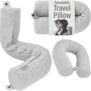 Dot&Dot Twist Memory Foam Travel Pillow, Bendable Neck Pillow for Airplane, Car and Home, 26-Inch Adjustable Roll with Washable Cotton Cover, Gray