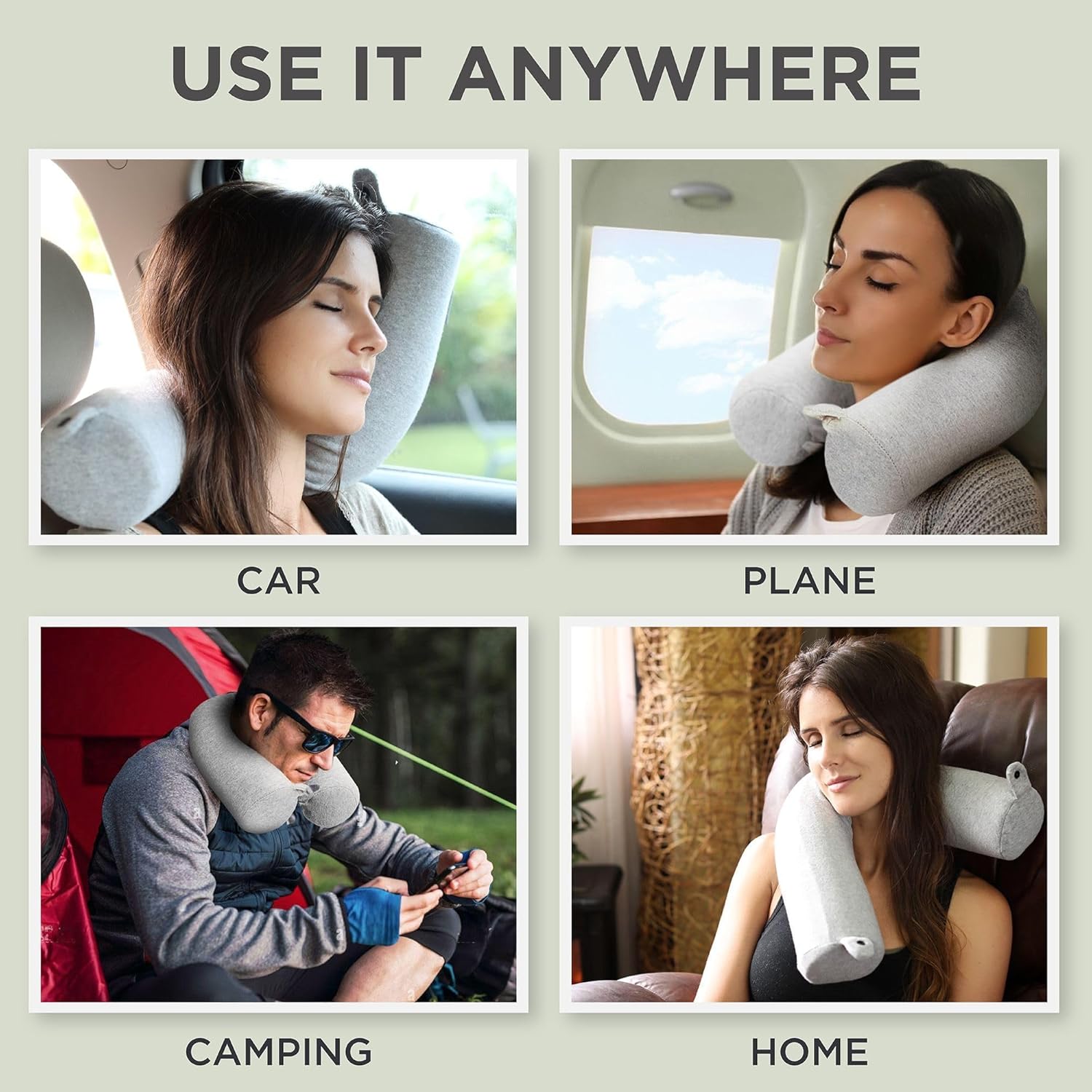 Dot&Dot Twist Memory Foam Travel Pillow, Bendable Neck Pillow for Airplane, Car and Home, 26-Inch Adjustable Roll with Washable Cotton Cover, Gray - Image 5