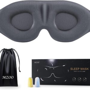 MZOO Luxury Sleep Eye Mask for Side Sleeper Men Women, Zero Eye Pressure 3D Sleeping Mask, Light Blocking Patented Design Night Blindfold, Soft Eye Shade Cover for Travel, Grey